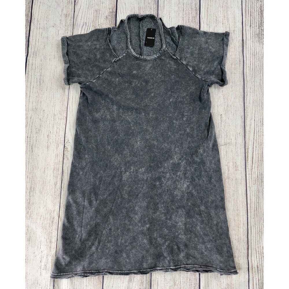 Torrid Size 1X Gray Cold Shoulder Distressed Sweatshirt Dress Grunge Skater Goth
